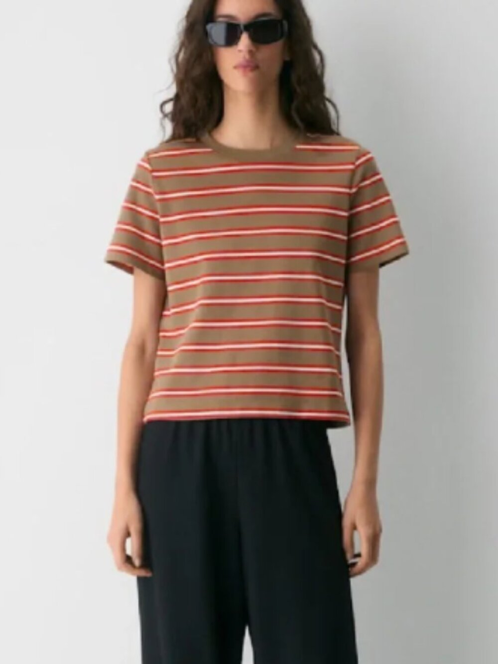 Aritzia InterLock Cotton Function T-Shirt Red Brown White Stripe Size M